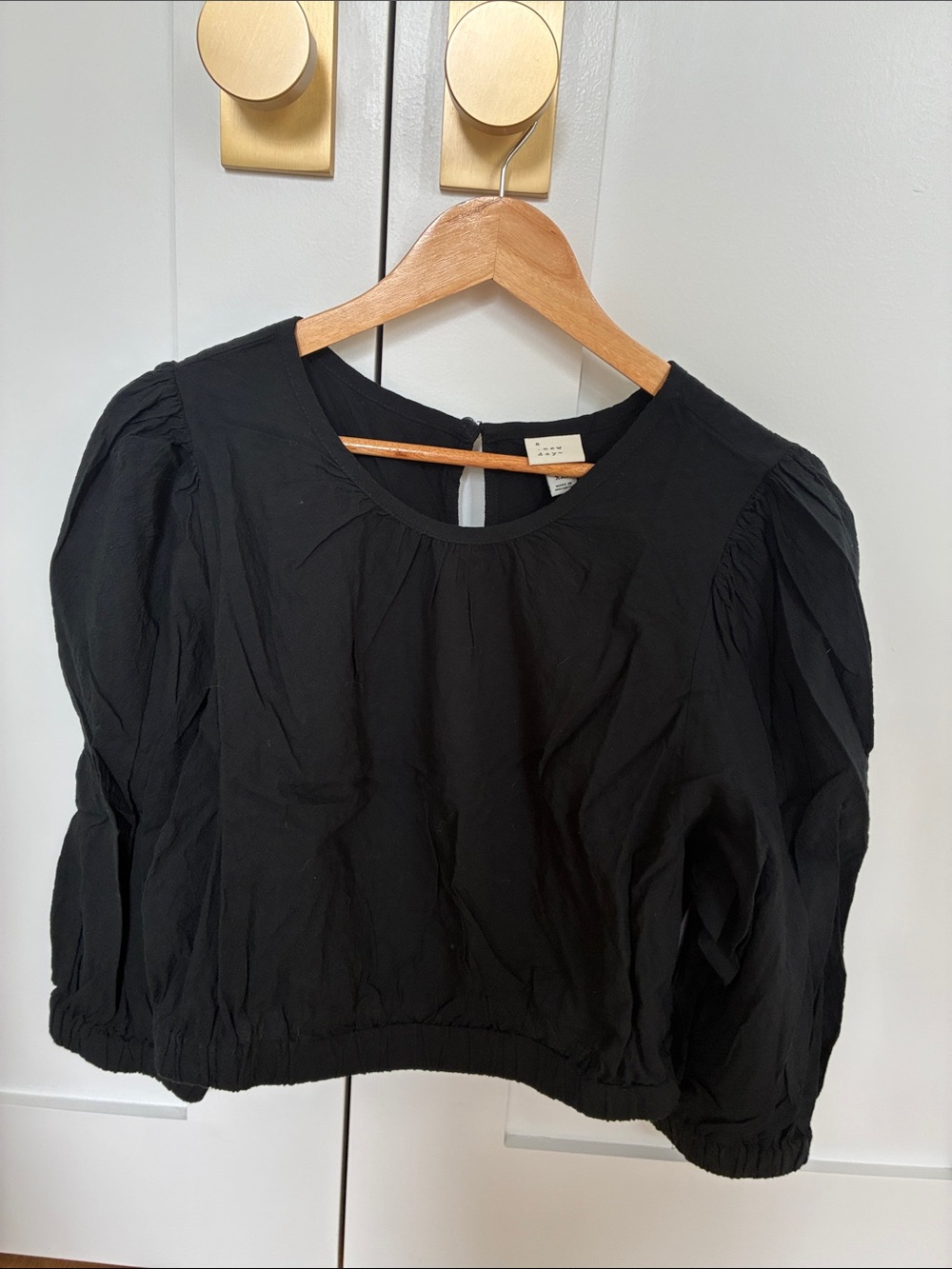 a new day Black Puff Sleeve Cropped Blouse